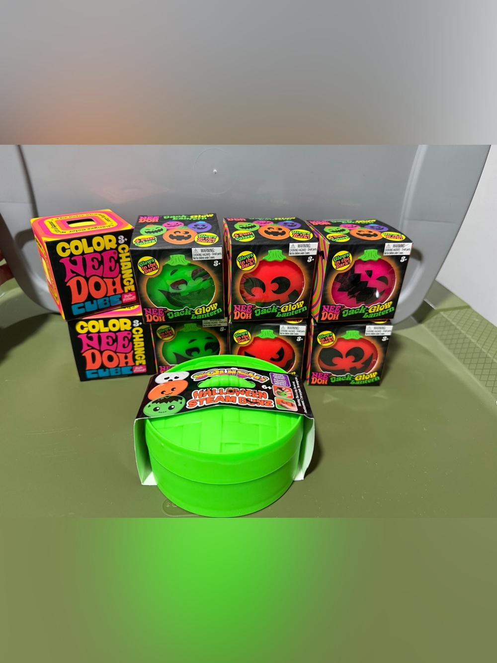 Nee Doh Jack-Glow Lantern Green Glow in the Dark Halloween Fidget Toy Bundle